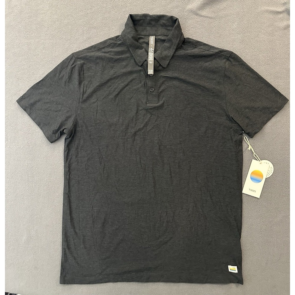 Vuori Polo Shirt Mens Medium Gray Strato Tech Charcoal Heather Stretch Golf